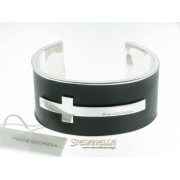 PIANEGONDA bracciale rigido argento e cuoio nero con croce referenza BA010490